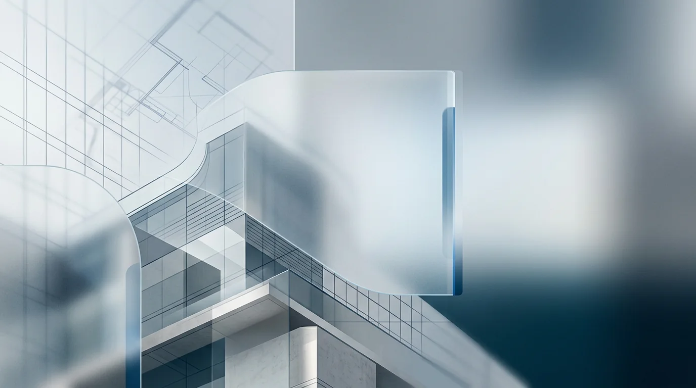Composição arquitetônica abstrata em vidro fosco para Direito Imobiliário